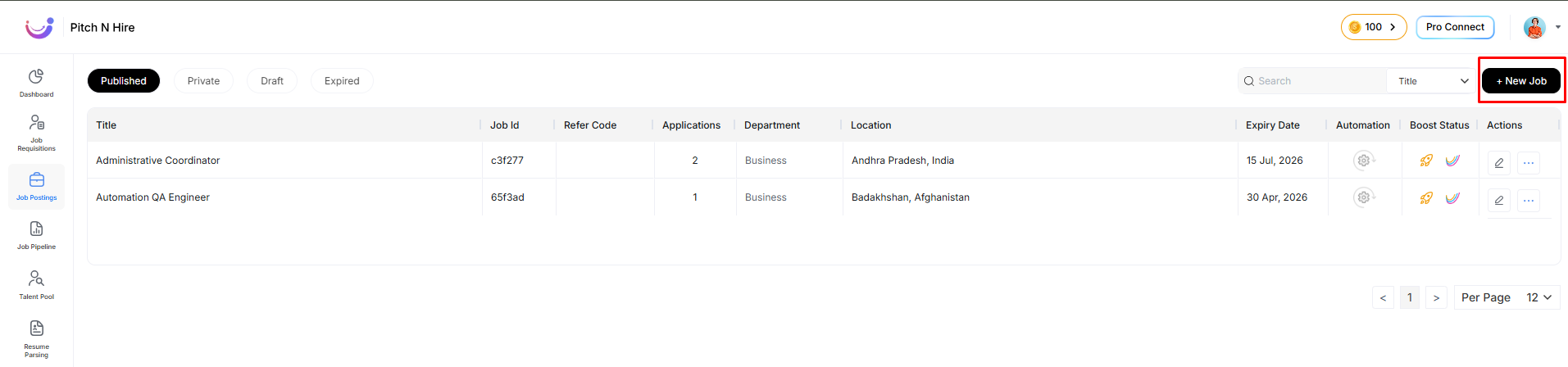 Job Listing Page