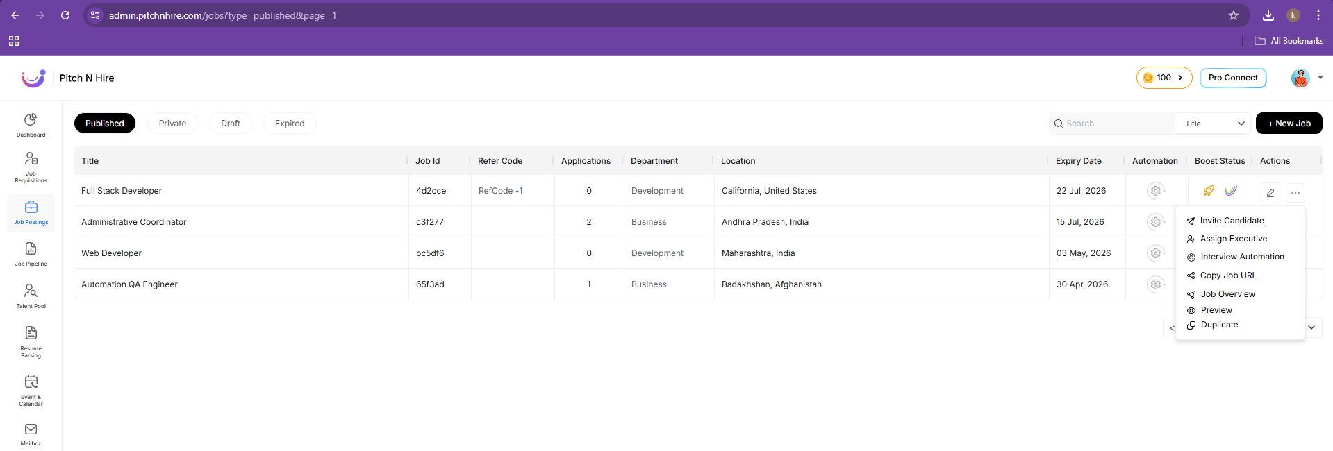 Job Posting Actions