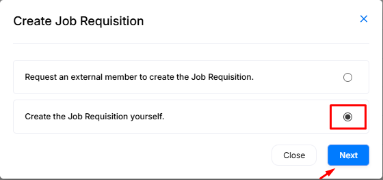Create Requisition Popup