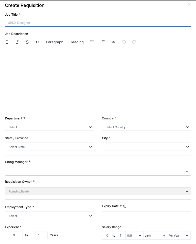 Job Requisition Input Form