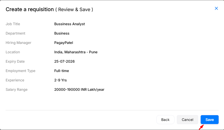 Job Requisition Review Page
