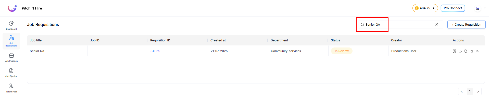 Search Requisition Bar