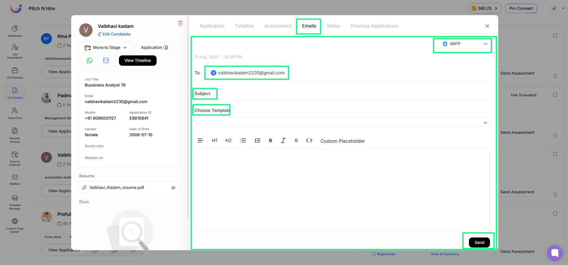 Fill All Email Details in Job Application